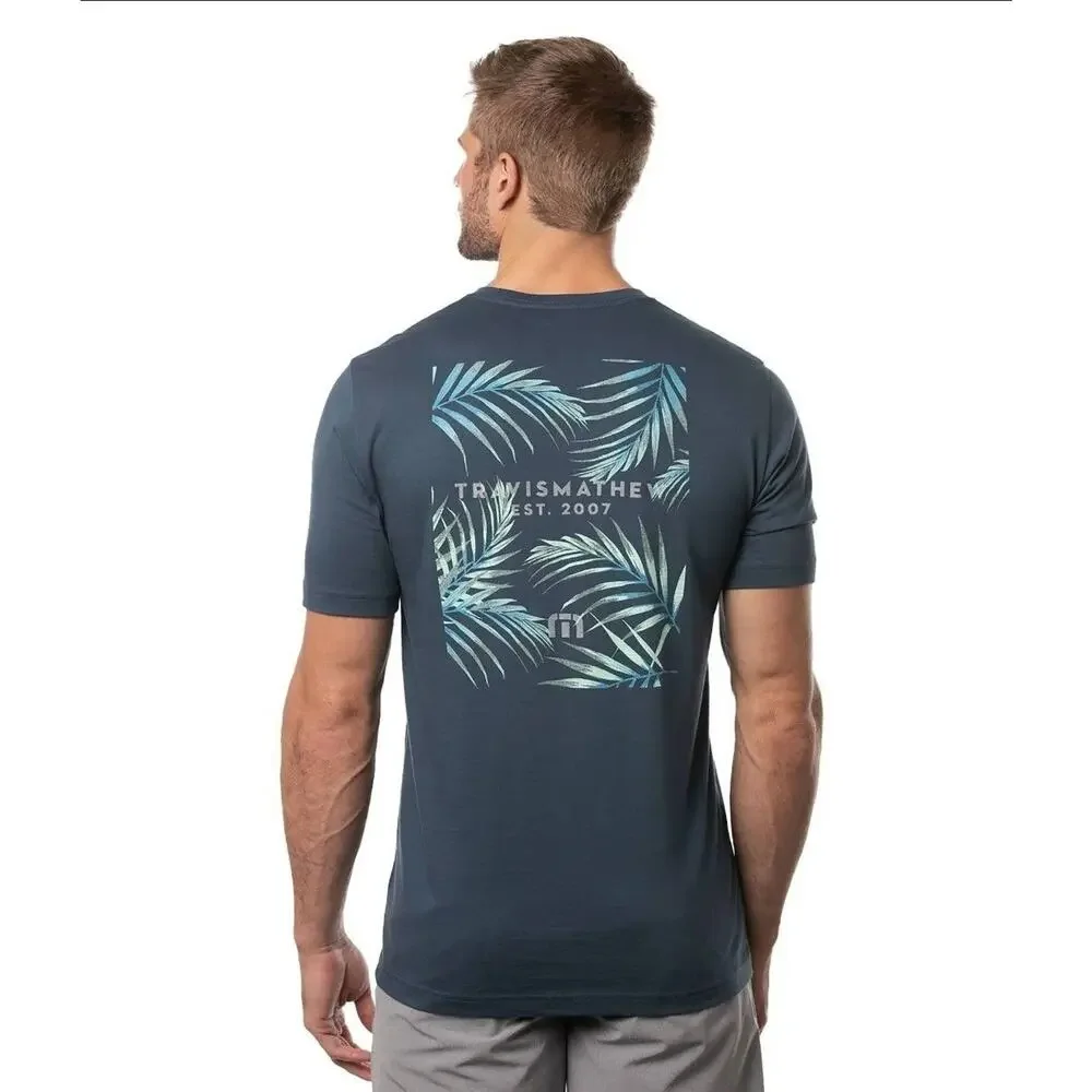 NWT TravisMathew Men's Lake House Pima Cotton Tropical T-Shirt Steel Blue Size S - Picture 1 of 4
